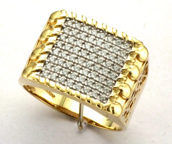 9ct Gold 64 Stone Cubic Zirconia Signet Ring