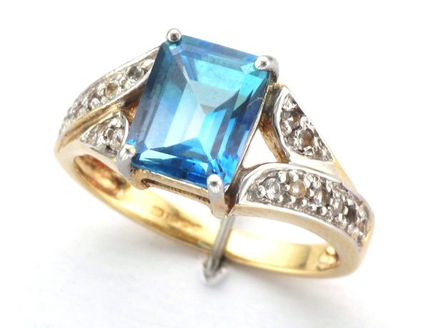 9CT S/S RECT BLUE GEM RNG