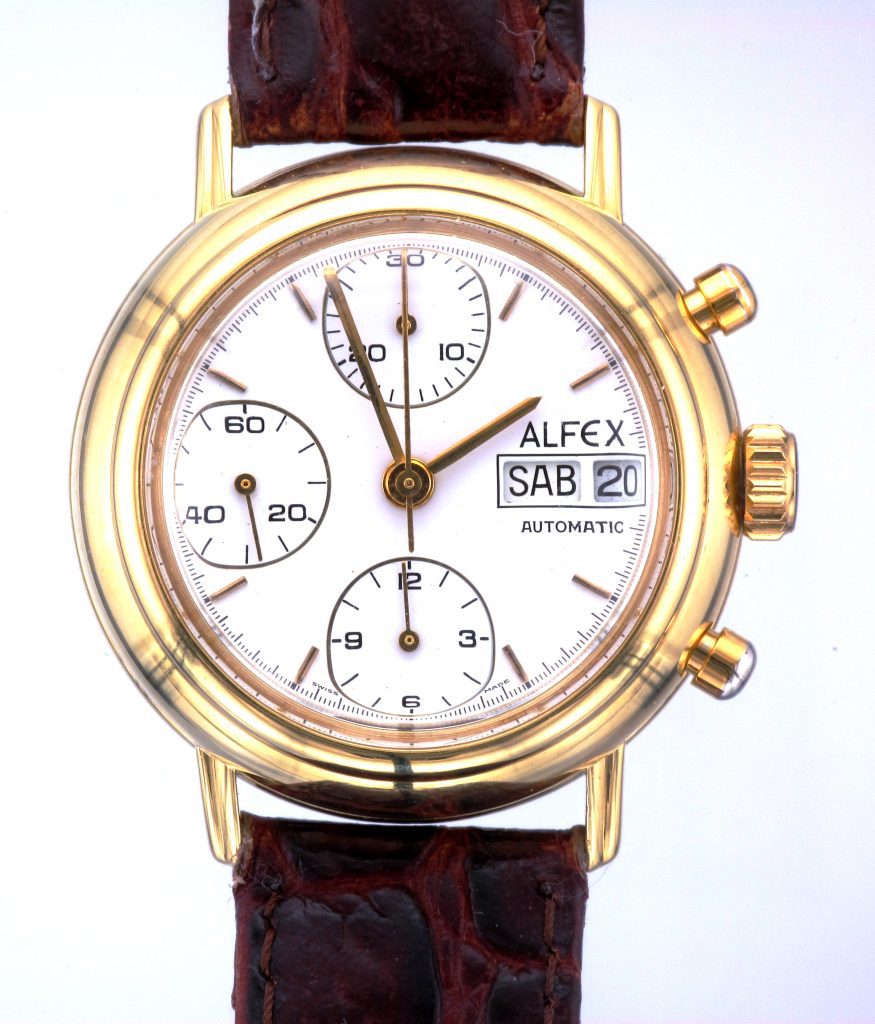 18k Gold Alfex Reporter Automatic Day Date Chronograph Watch ...