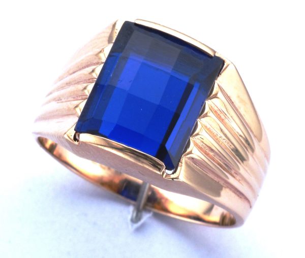 9CT SS RECT BLUE GEM RING