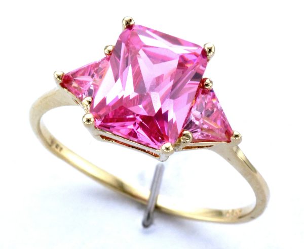 9CT 3ST PINK C/Z CLW RING