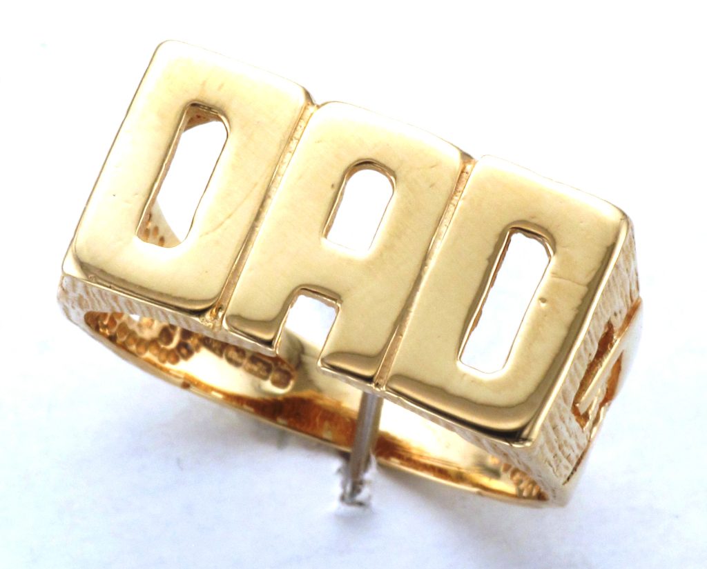 9ct Gold Barked & Plain Dad Ring | Attenborough Jewellers
