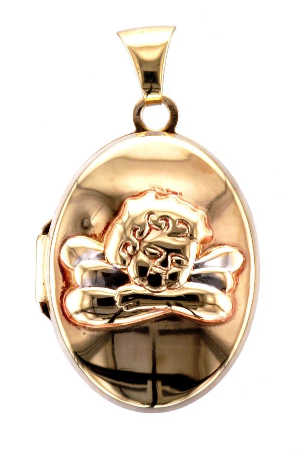 9CT CHERUB EMB OVAL LOCKT