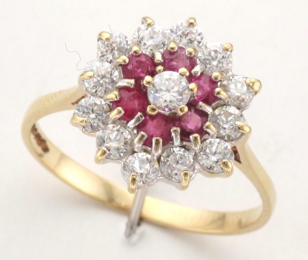 9ct Gold 19 Stone Ruby & Cubic Zirconia Cluster Ring