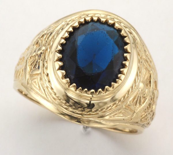 9ct Gold Oval Blue Gem College Ring