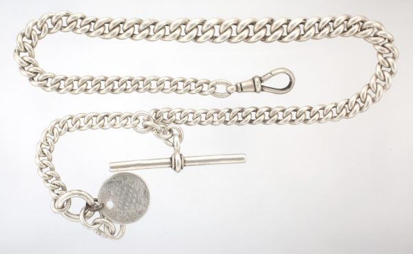 Antique 1889 - Silver (925) 14.25" Graduated Curb Albert Chain