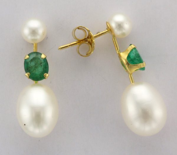 9CT FW PEARL/EMERALD DROP