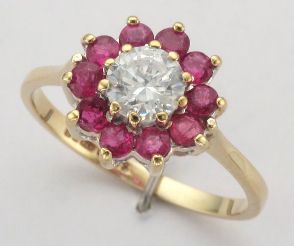 9CT CZ / RUBY RND CL RING