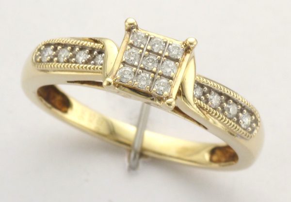 9ct Gold 9 Stone Diamond Square Cluster Ring