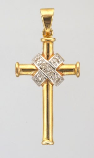 9CT DIA X/O CURVED CROSS