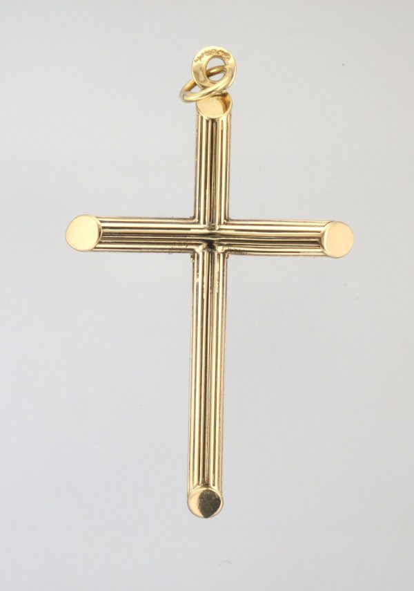 9ct Gold Hollow Ribbed Pattern Cross Pendant