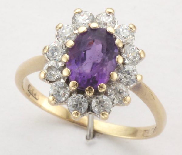 9CT PURP ST/CZ OVAL CL RG