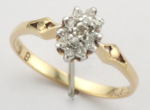 9ct Gold 13 Stone Diamond Marquise Cluster Ring