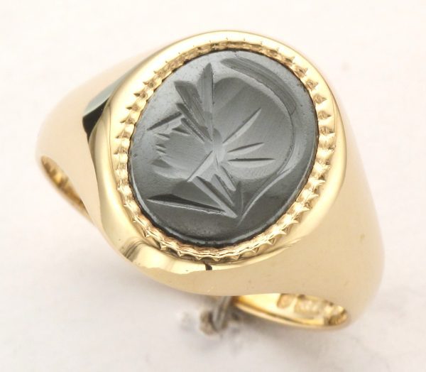9CT INTAGLIO HEM OVAL SIG
