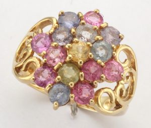 9CT MULTI-GEM OVAL CL RNG