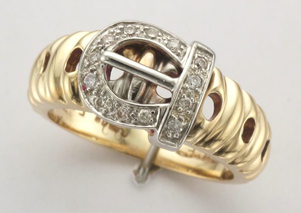 9ct Gold 13 Stone Diamond Buckle Ring