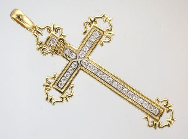 9ct Gold Cubic Zirconia Gothic Style Cross Pendant