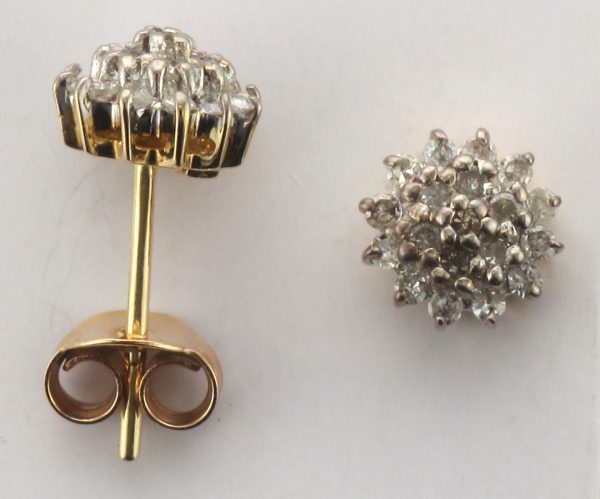 9ct Gold 19 Stone Diamond Cluster Stud Earrings