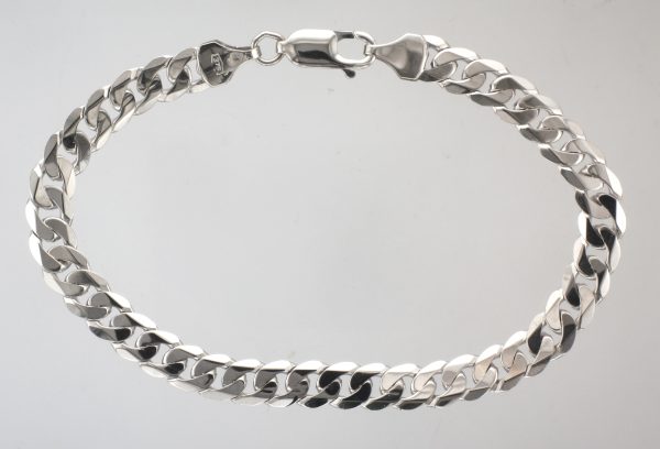 9ct White Gold 7.5" Bevelled Curb Bracelet