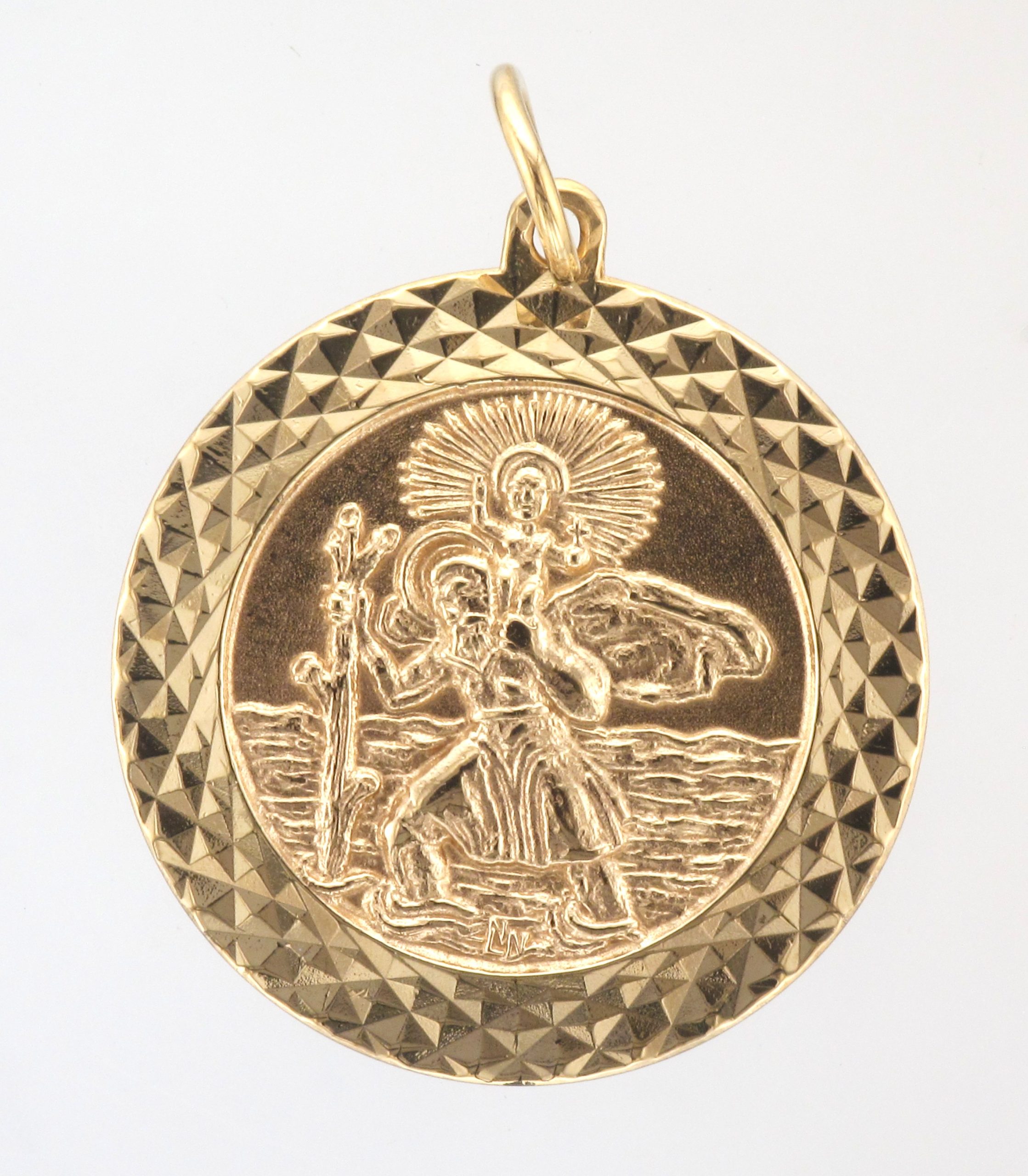 9CT 25MM EMB RND ST CHRIS