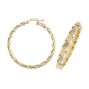 9CT 35MM RIBB/TWIST HOOPS