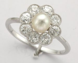 PLAT 9ST PEARL/DIA CL RNG