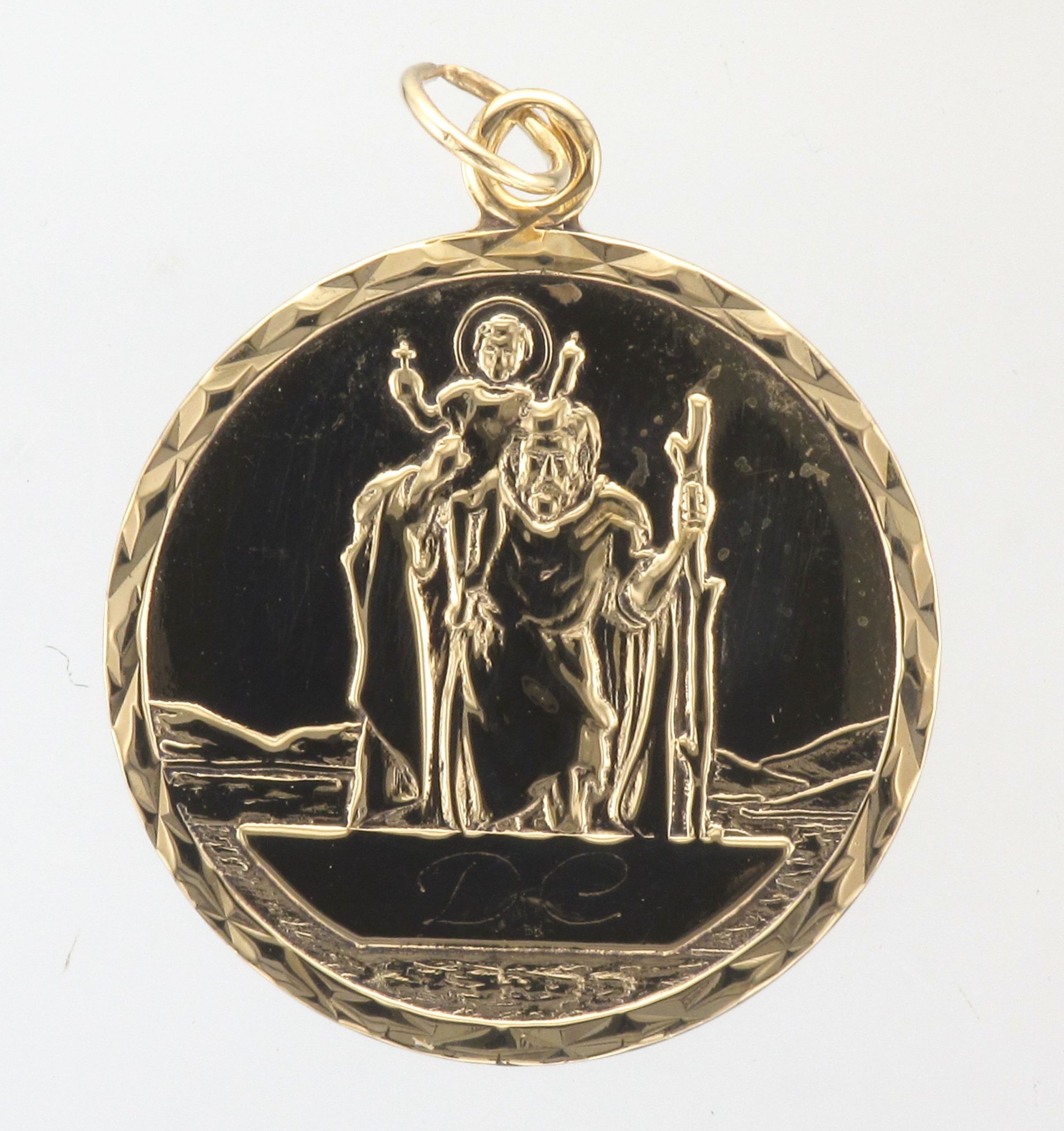 9ct Gold St Christopher Round Pendant