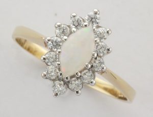 9CT OPAL/CZ MARQ CL RING
