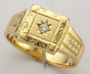 18CT S/S DIA SQ SIG RING