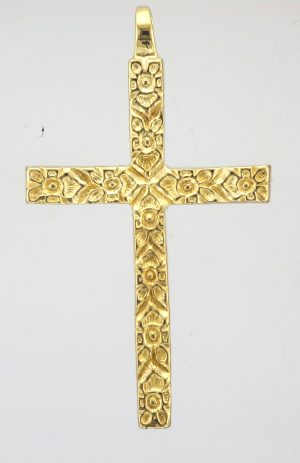 9CT BARK SQ EDGE CROSS PD