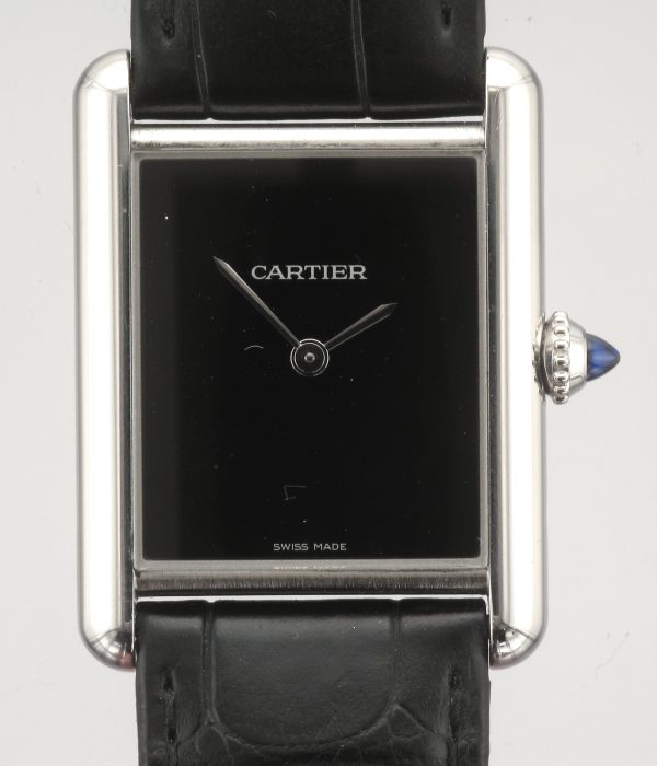 Cartier Rextangular Watch Steel Rectangular Case Cartier Tank Quartz Black Dial Watch ...