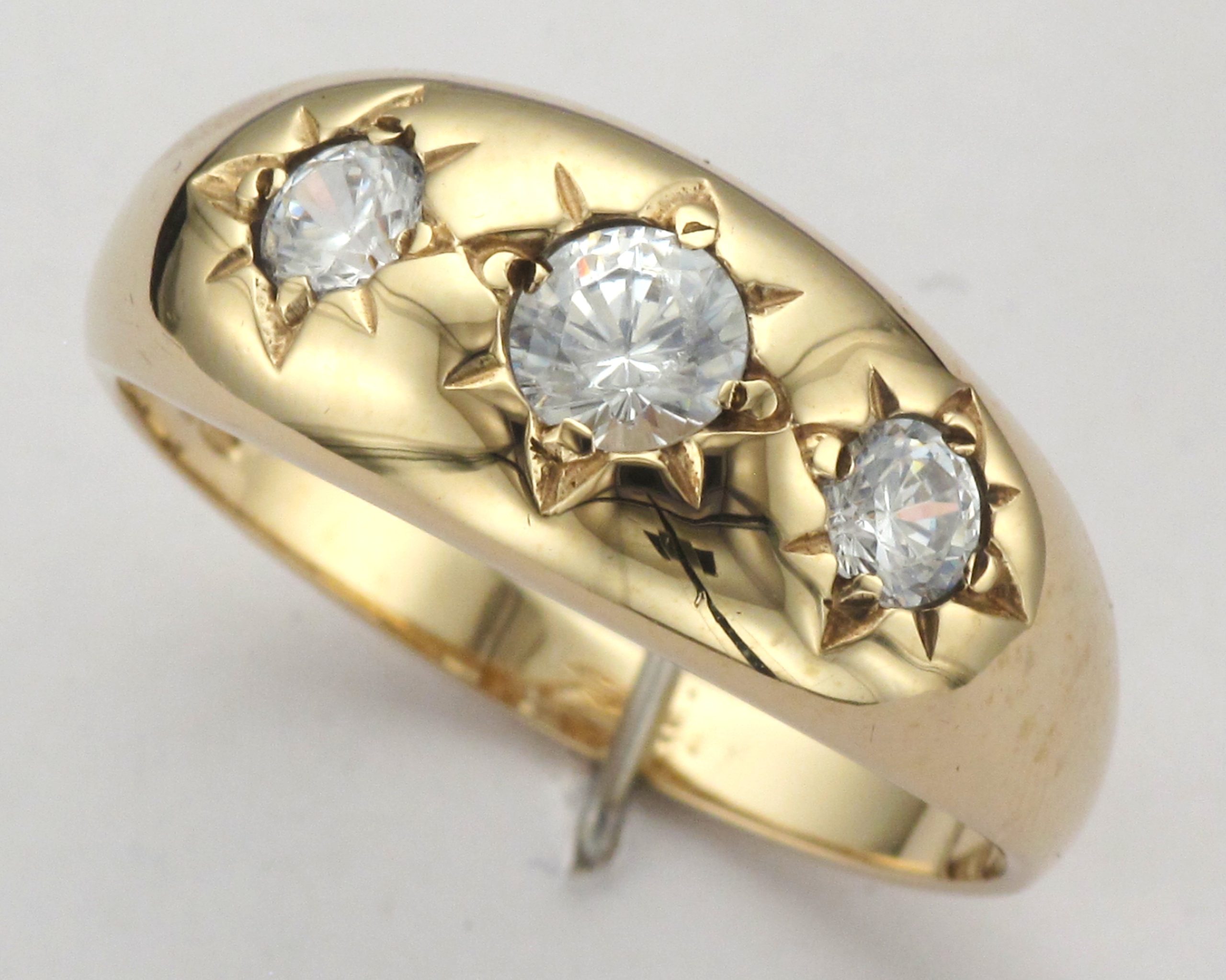 9ct Gold 3-Stone Cubic Zirconia Gypsy Ring