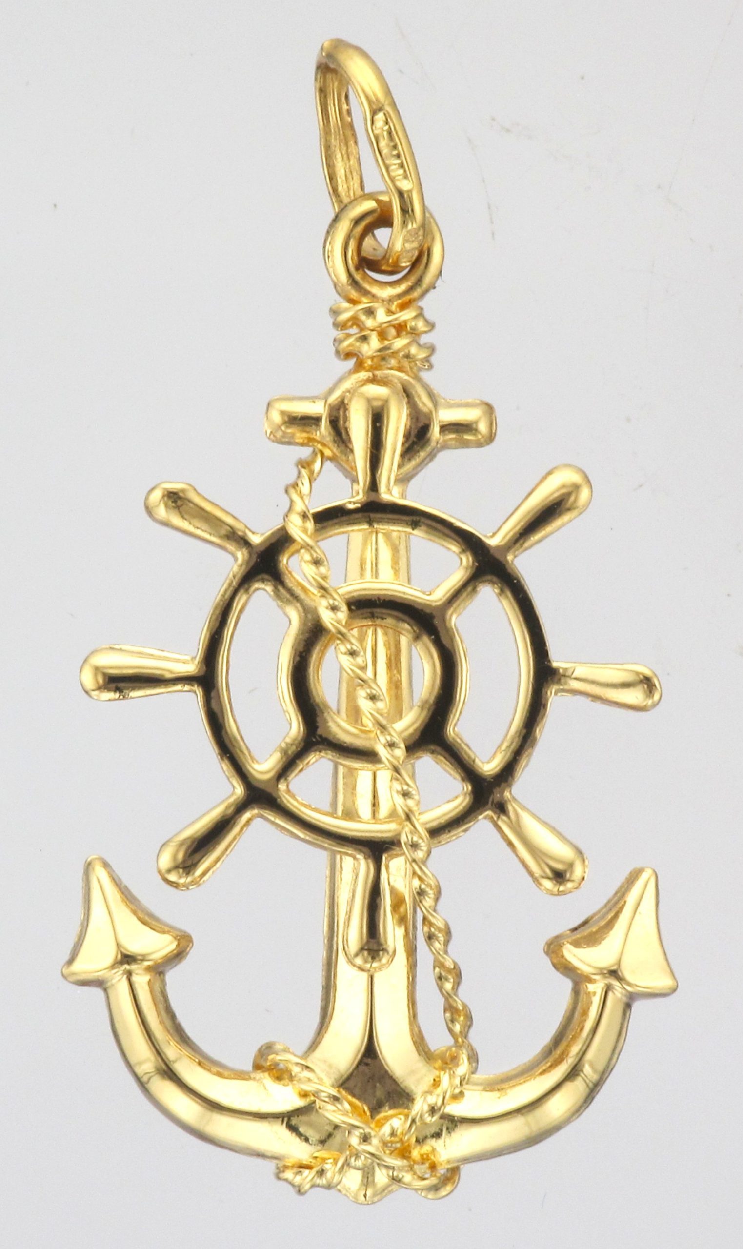 9ct Gold Hollow Wheel & Anchor Pendant