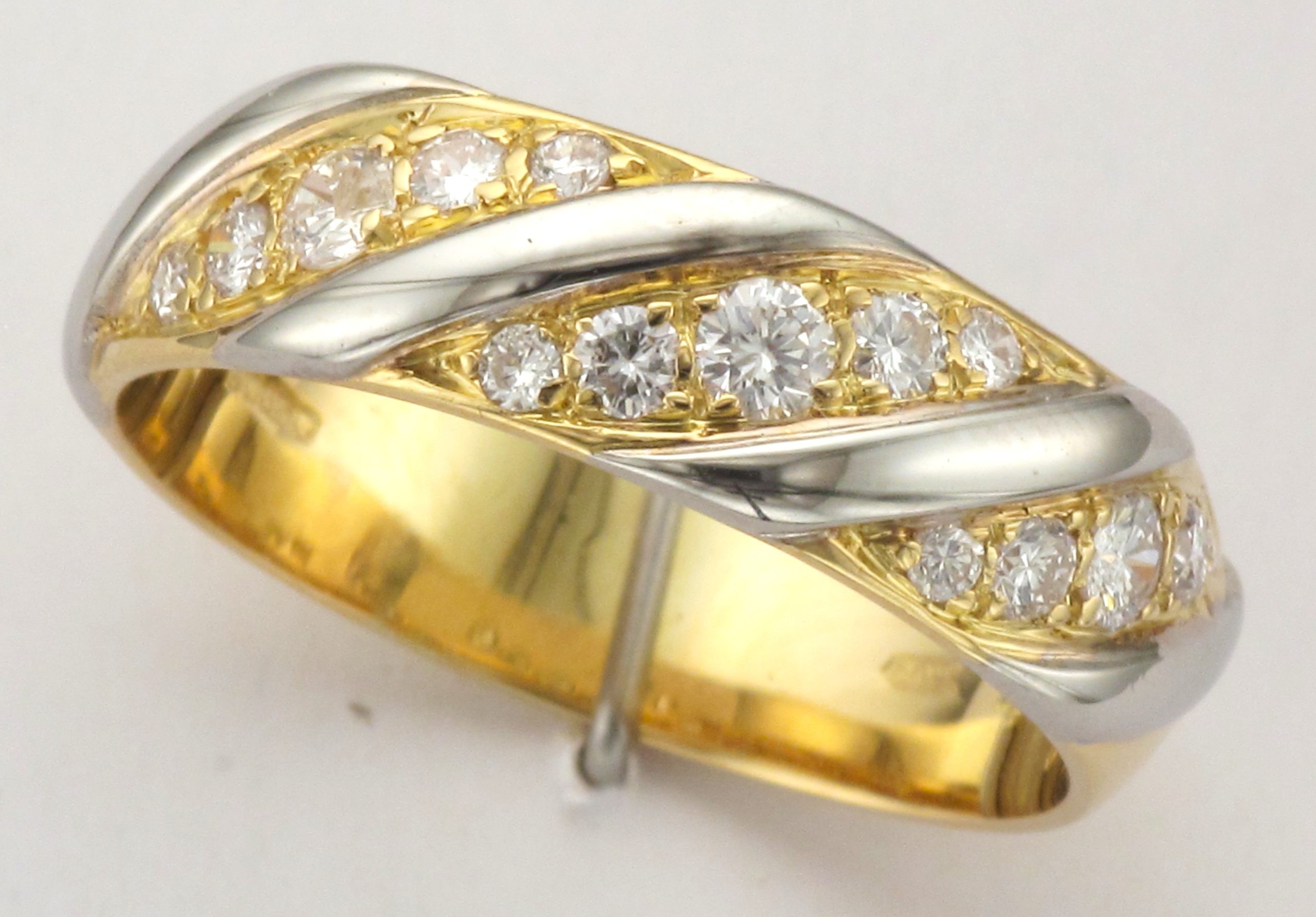 14CT GOLD 15-STONE 3-ROW SET BAND RING