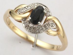 9CT SAP/DIA XO OVAL CL RG