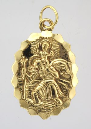 9CT EMB OVAL ST CHRIS PDT